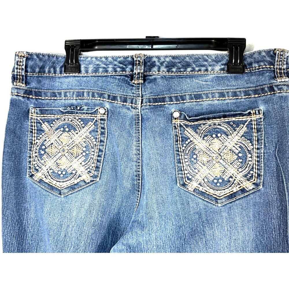 Nine West Jeans 16 Blue Straight Leg Embellished Rhinestone Pocket Y2K Bling